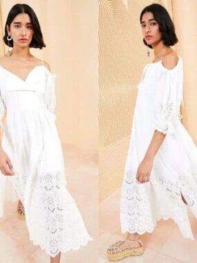 ULLA JOHNSON Narcisa White midi broderie anglaise cotton eyelet maxi dress sz 6